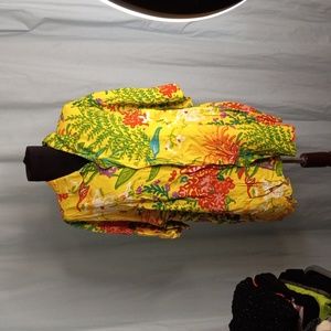 Jams World XL Shirt Top Button Up Yellow Green Painted Buttons Short Sleeves